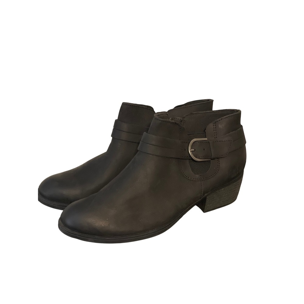 Clarks Collection Womens Black Leather Buckle Ankle Boots 9.5 M 261795734070
